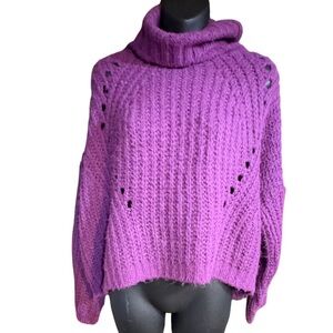 Suzy D Italian purple turtleneck sweater oversized cropped chunky one size